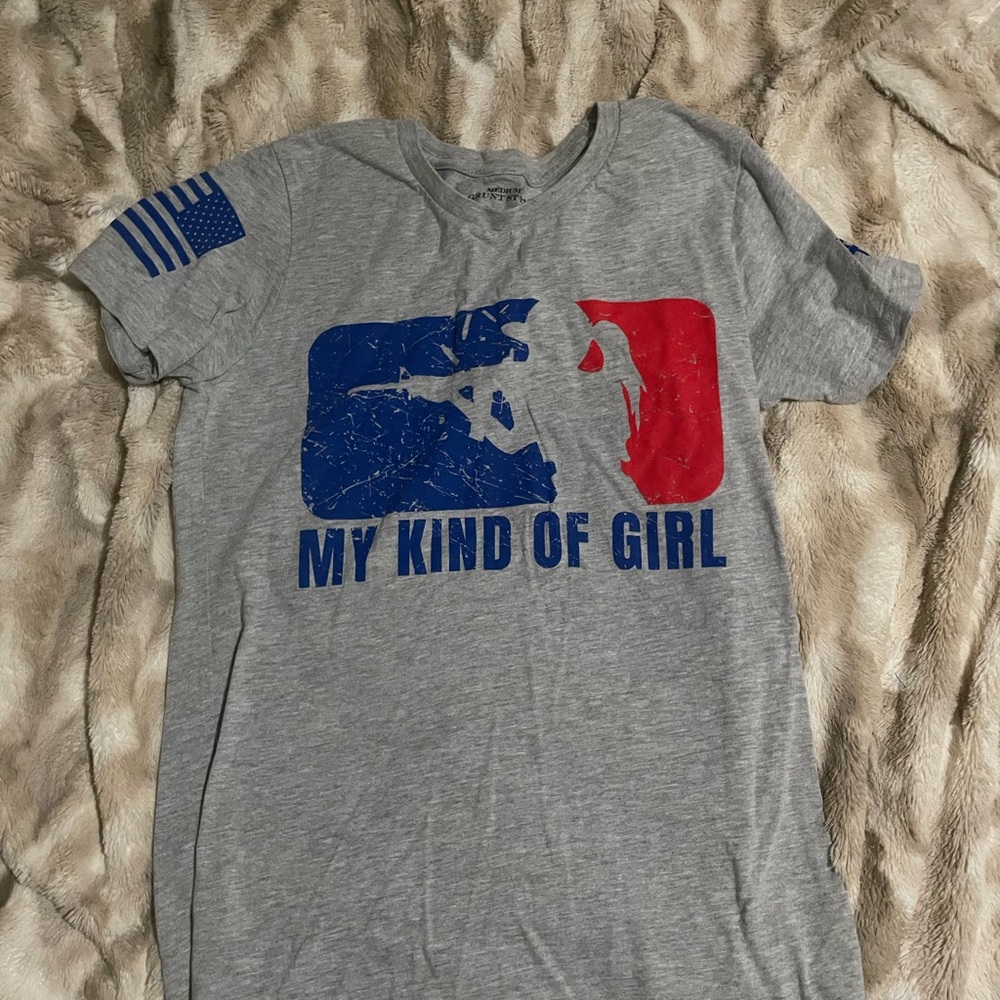 Grunt Style Gray and Blue Graphic Tee
